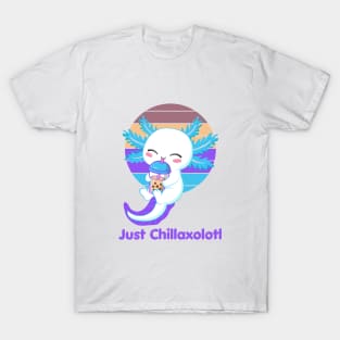 Cute and Funny Kawaii Axolotl with Boba Tea T-Shirt